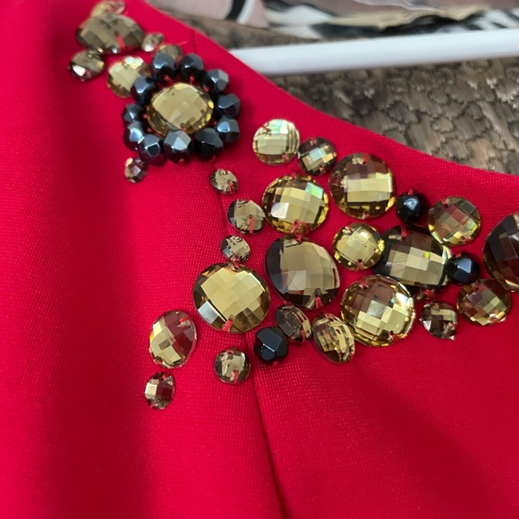 Adrianna Papell Red Pleated Mini Dress Jeweled Neck Tulle Lining Formal Sz 14 - Picture 14 of 15